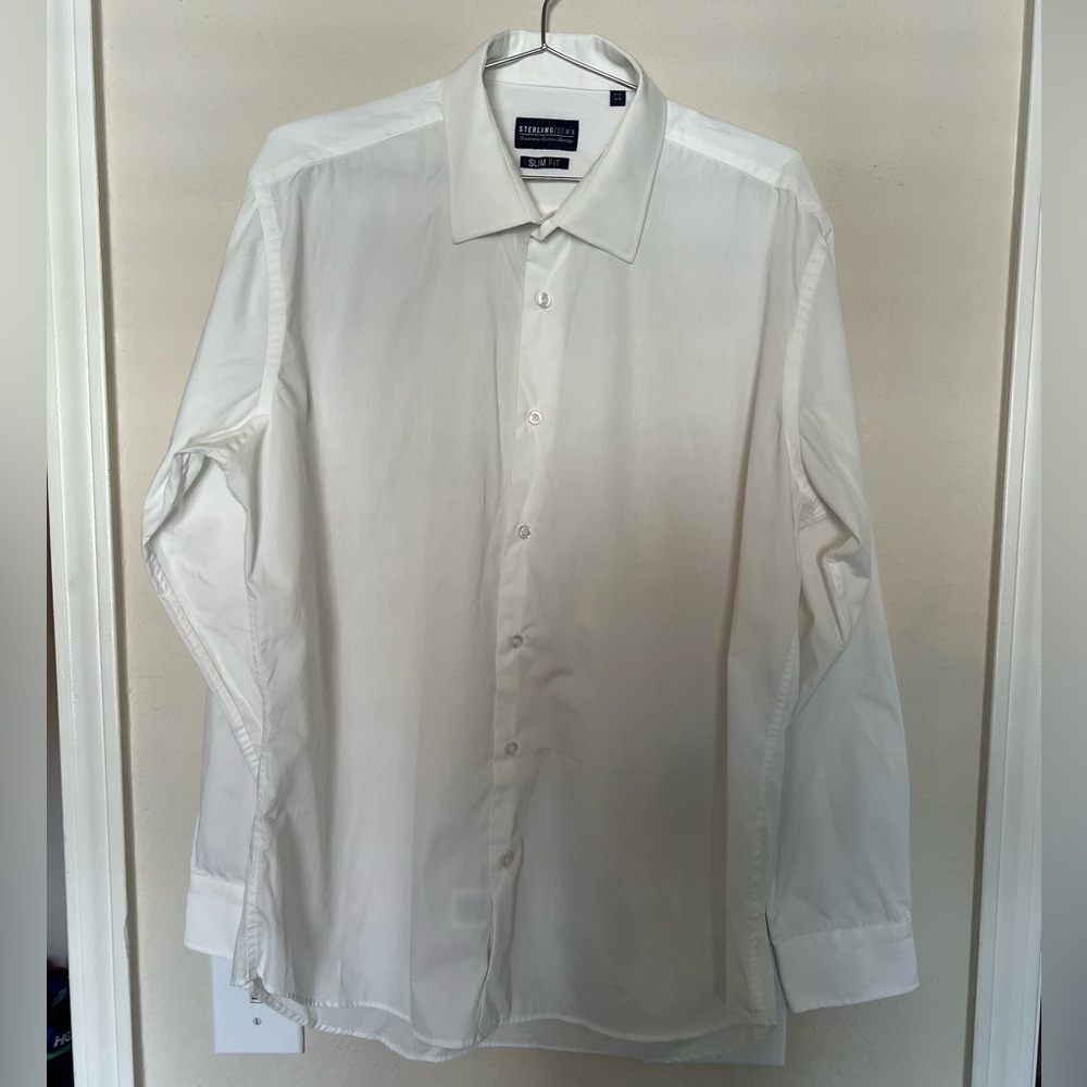 Sterling Sewn White Slim Fit Dress Shirt 17.5 34/35